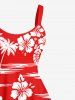 Robe débardeur hawaïenne grande taille à imprimé feuilles tropicales, fleurs d'hibiscus et cocotiers - Rouge 4X