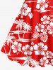 Robe débardeur hawaïenne grande taille à imprimé feuilles tropicales, fleurs d'hibiscus et cocotiers - Rouge 4X