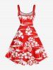 Robe débardeur hawaïenne grande taille à imprimé feuilles tropicales, fleurs d'hibiscus et cocotiers - Rouge 4X