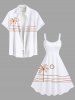 Plus Size Coconut Tree Sun Sea Waves Stick Figure Print Hawaii Tank Dress -  
