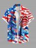 Plus Size Patriotic American Flag Dinosaur Print Buttons Pocket Shirt For Men -  