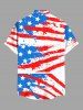 Plus Size Patriotic American Flag Dinosaur Print Buttons Pocket Shirt For Men -  
