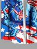 Plus Size Patriotic American Flag Dinosaur Print Buttons Pocket Shirt For Men -  