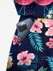 Combinaison hawaïenne cintrée grande taille à imprimé flamant rose et feuilles tropicales - Bleu profond 2X