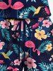 Combinaison hawaïenne cintrée grande taille à imprimé flamant rose et feuilles tropicales - Bleu profond 2X