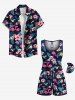 Combinaison hawaïenne cintrée grande taille à imprimé flamant rose et feuilles tropicales - Bleu profond 2X