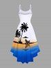 Plus Size Coconut Tree Seascape Ombre Colorblock Print High Low Hawaii Cami Dress -  
