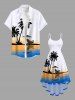 Plus Size Coconut Tree Seascape Ombre Colorblock Print High Low Hawaii Cami Dress -  