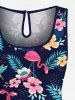 Combinaison hawaïenne cintrée grande taille à imprimé flamant rose et feuilles tropicales - Bleu profond 5X