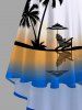 Plus Size Coconut Tree Seascape Ombre Colorblock Print High Low Hawaii Cami Dress -  