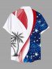 Plus Size Patriotic American Flag Coconut Tree Print Buttons Pocket Hawaii Shirt For Men -  