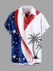Plus Size Patriotic American Flag Coconut Tree Print Buttons Pocket Hawaii Shirt For Men -  