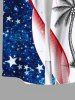 Plus Size Patriotic American Flag Coconut Tree Print Buttons Pocket Hawaii Shirt For Men -  