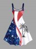 Plus Size Patriotic American Flag Coconut Tree Print Hawaii Tank Dress -  