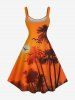 Robe débardeur trapèze hawaïenne grande taille à imprimé cocotiers, crépuscule et coucher de soleil - Orange Foncé XXS