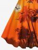 Robe débardeur trapèze hawaïenne grande taille à imprimé cocotiers, crépuscule et coucher de soleil - Orange Foncé XXS