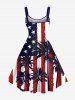 Plus Size Patriotic American Flag Coconut Tree Print Hawaii A Line Tank Dress -  