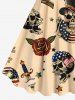 Plus Size Skull Pirate Patriotic American Flag Rose Flower Print Hawaii Cruise A Line Tank Dress -  