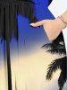 Robe mi-longue hawaïenne grande taille à imprimé cocotiers ombré et crépuscule - Bleu XXS