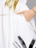 Plus Size Tropical Leaf Print Hawaii Split Pocket A Line Midi Dress -  