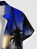 Chemise hawaïenne grande taille à imprimé cocotiers et crépuscule ombré pour homme - Bleu profond M