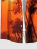 Plus Size Coconut Tree Dusk Sunset Print Hawaii Button Pocket Shirt For Men -  