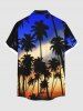 Chemise hawaïenne grande taille à imprimé cocotiers et crépuscule ombré pour homme - Bleu profond 5XL