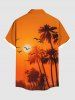 Plus Size Coconut Tree Dusk Sunset Print Hawaii Button Pocket Shirt For Men -  