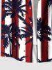 Plus Size Patriotic American Flag Coconut Tree Print Hawaii Button Pocket Shirt For Men -  
