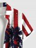 Plus Size Patriotic American Flag Coconut Tree Print Hawaii Button Pocket Shirt For Men -  