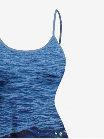 Plus Size Coconut Tree Sea Waves Print High Low Hawaii Cami Dress