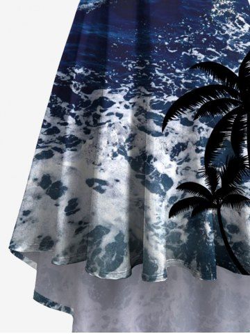 Plus Size Coconut Tree Sea Waves Print High Low Hawaii Cami Dress