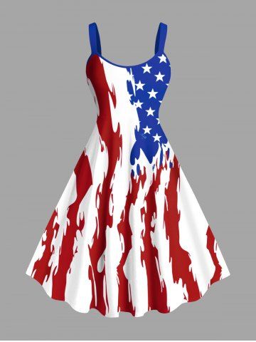 Plus Size Patriotic American Flag Paint Brushing Print Tank Dress - WHITE - 6X