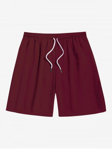 Plus Size Solid Color Beach Shorts For Men - DEEP RED - 7XL