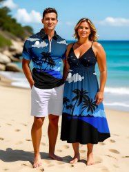 Short de Plage Transparent Ombré à Imprimé Nuage et Galaxie Grande-Taille - Bleu profond 