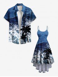 Coconut Tree Sea Waves Print Plus Size Matching Hawaii Beach Outfit For Couples -  