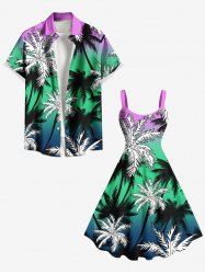 Coconut Tree Ombre Colorblock Print Plus Size Matching Hawaii Beach Outfit For Couples -  