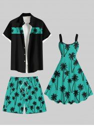Tenue de plage hawaïenne assortie grande taille à imprimé cocotier pour couples - Vert 
