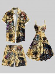 Skull Pirate Anchor Ship Rudder Map Cruise Print Plus Size Matching Hawaii Beach Outfit For Couples -  