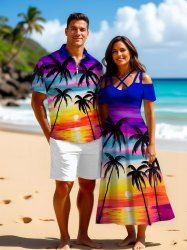 Contrastant Imprimé Cocotier et Soleil Grande Taille pour la Plage - Multi-A 