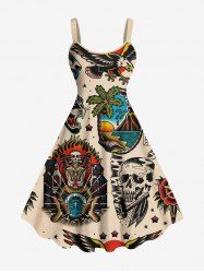 Robe débardeur hawaïenne grande taille à imprimé cocotier, fleurs d'hibiscus, crâne, feu, flamme, aigle - café lumière 3X