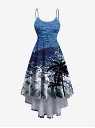 Plus Size Coconut Tree Sea Waves Print High Low Hawaii Cami Dress -  