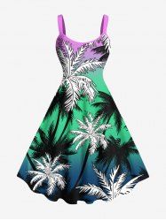 Plus Size Coconut Tree Ombre Colorblock Print Hawaii Tank Dress -  