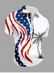 Plus Size Patriotic American Flag Coconut Tree Print Zipper Hawaii Polo Shirt For Men -  