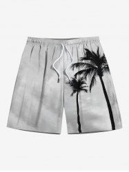 Plus Size Ombre Sky Coconut Tree Print Hawaii Drawstring Beach Shorts For Men -  