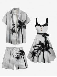 Ombre Sky Coconut Tree Print Plus Size Matching Hawaii Beach Outfit For Couples -  