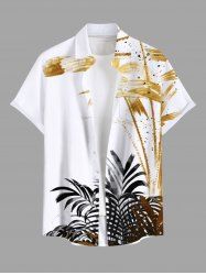 Plus Size Tropical Leaf Print Hawaii Button Pocket Shirt For Men -  