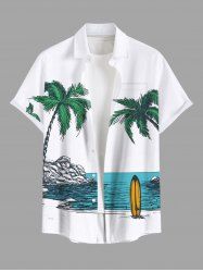 Chemise hawaïenne grande taille à imprimé cocotiers et mer pour homme - Blanc 2XL