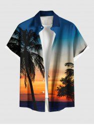 Chemise hawaïenne grande taille à imprimé cocotiers et crépuscule ombré pour homme - Multi-A 3XL