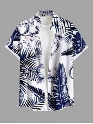 Plus Size Tropical Leaf Flower Print Hawaii Button Pocket Shirt For Men -  